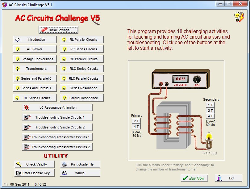 Click to view AC Circuits Challenge 5.1 screenshot